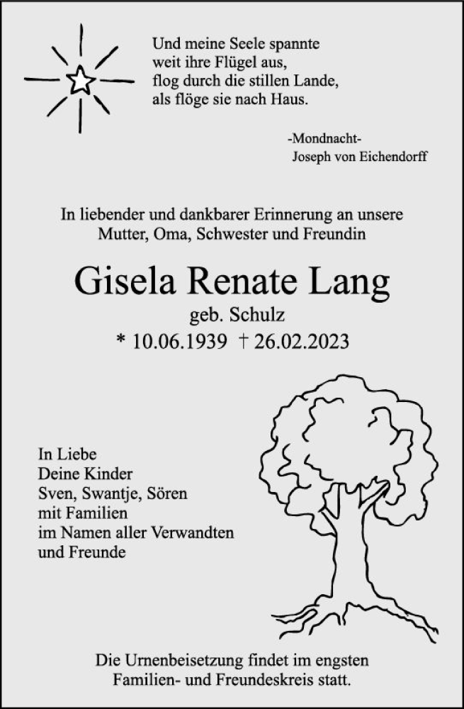  Traueranzeige für Gisela Renate Lang vom 04.03.2023 aus Allgemeine Zeitung Mainz