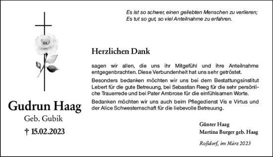 Traueranzeige von Gudrun Haag von Darmstädter Echo