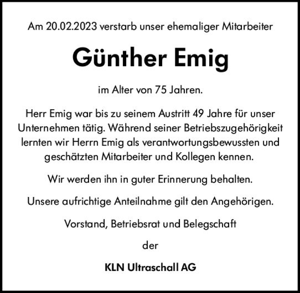 Traueranzeige für Günther Emig vom 04.03.2023 aus Starkenburger Echo