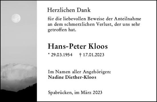 Traueranzeige von Hans-Peter Moos von Bingen/Ingelheim WOBL inkl. Neue Binger Ztg.