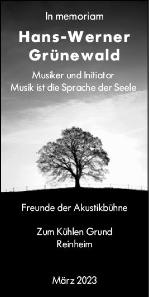 Traueranzeige von Hans-Werner Grünewald von Darmstädter Echo