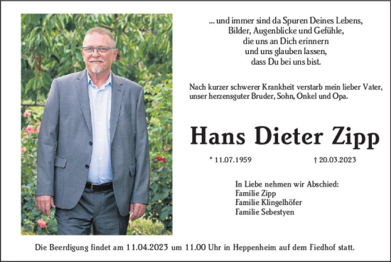 Traueranzeige von Hans Dieter Zipp von Starkenburger Echo