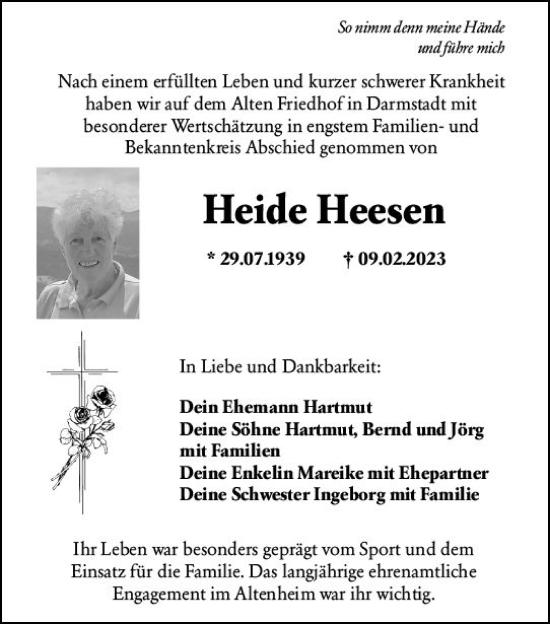 Traueranzeige von Heide Heesen von Darmstädter Echo