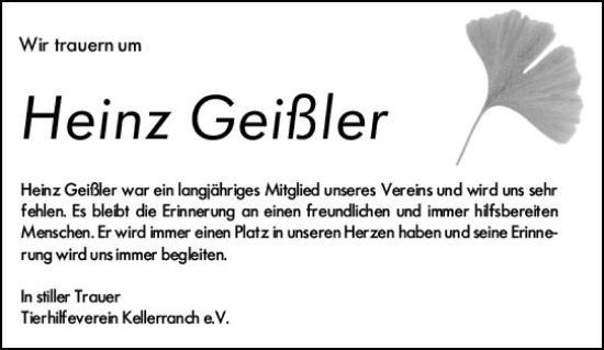 Traueranzeige von Heinz Geißler von Darmstädter Echo