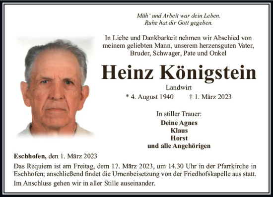 Traueranzeige von Heinz Königstein von Nassauische Neue Presse