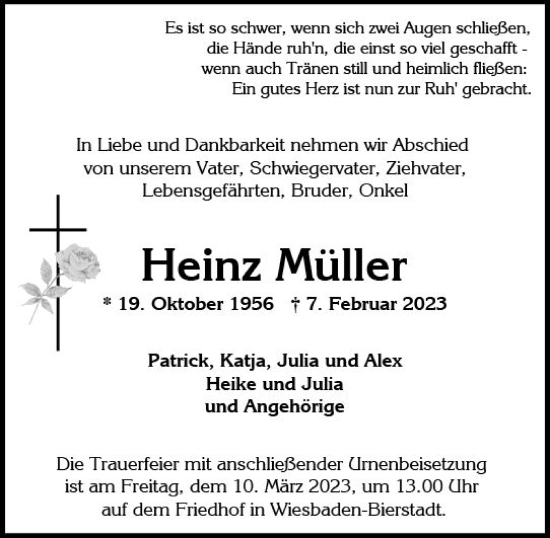 Traueranzeige von Heinz Müller von Wiesbadener Kurier