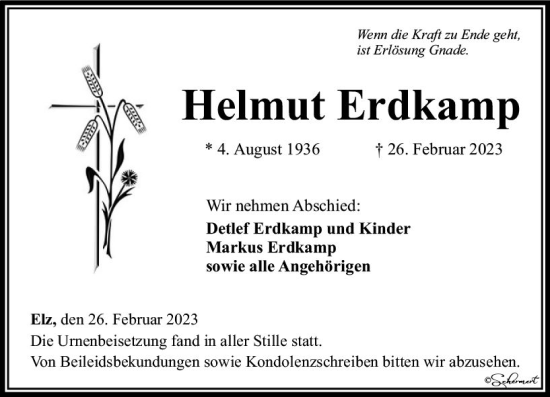 Traueranzeige von Helmut Erdkamp von Nassauische Neue Presse