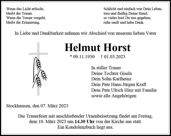 Traueranzeige von Helmut Horst von VRM Trauer