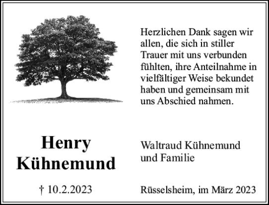 Traueranzeige von Henry Kühnemund von Rüsselsheimer Echo