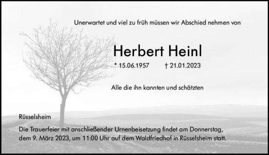 Traueranzeige von Herbert Heinl von Rüsselsheimer Echo