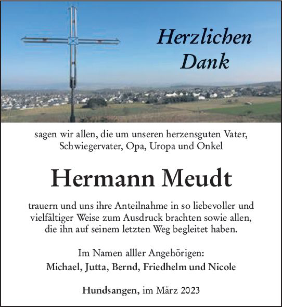  Traueranzeige für Hermann Meudt vom 18.03.2023 aus Nassauische Neue Presse