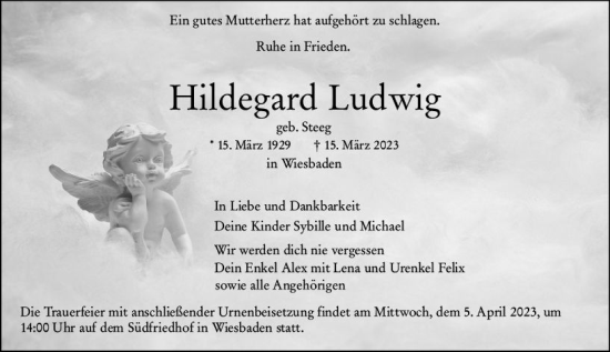 Traueranzeige von Hildegard Ludwig von Wiesbadener Kurier