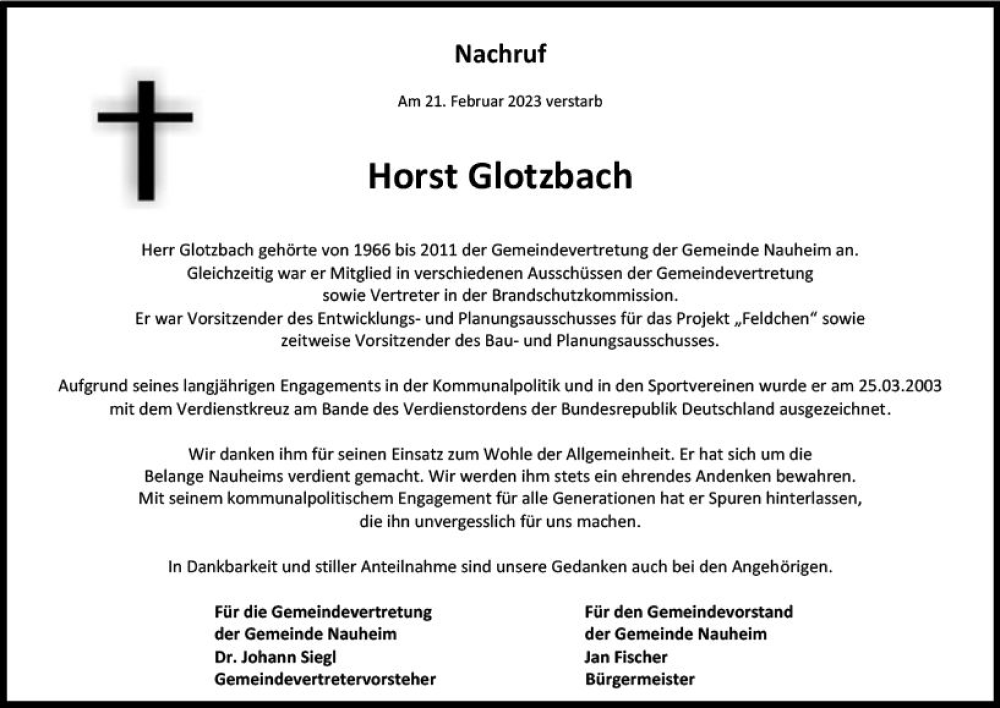  Traueranzeige für Horst Glotzbach vom 08.03.2023 aus Rüsselsheimer Echo