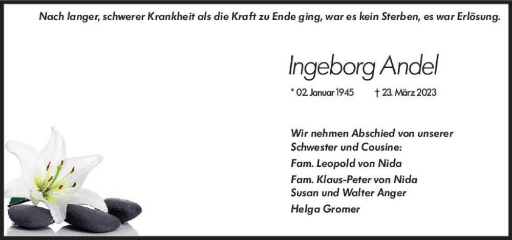  Traueranzeige für Ingeborg Andel vom 29.03.2023 aus Groß-Gerauer Echo