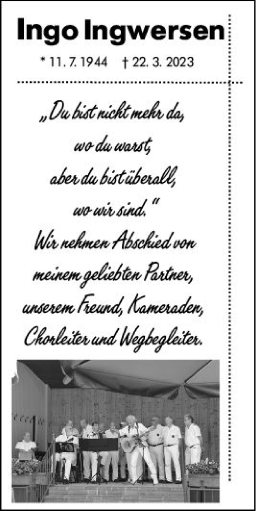 Traueranzeige von Ingo Ingwersen von Wetzlarer Neue Zeitung