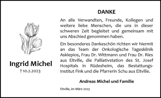 Traueranzeige von Ingrid Michel von Wiesbadener Kurier