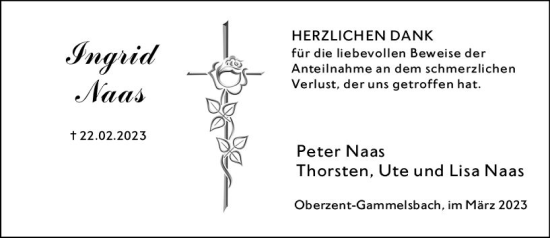 Traueranzeige von Ingrid Naas von Odenwälder Echo