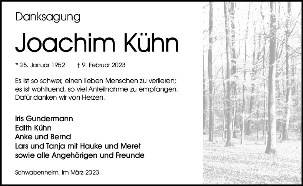  Traueranzeige für Joachim Kühn vom 25.03.2023 aus Allgemeine Zeitung Bingen/Ingelheim