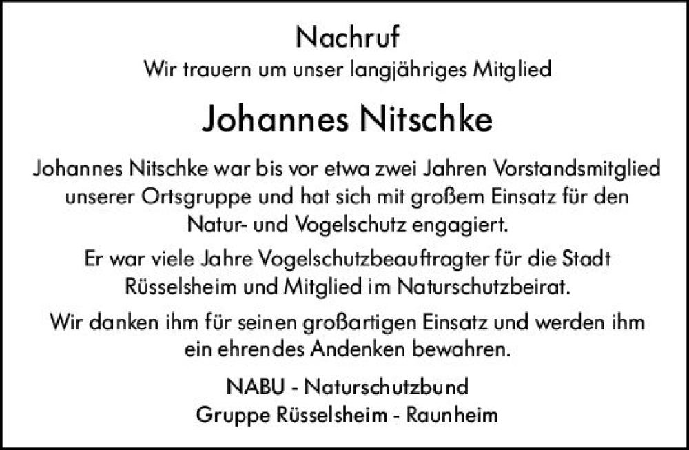  Traueranzeige für Johannes Nitschke vom 01.04.2023 aus Rüsselsheimer Echo