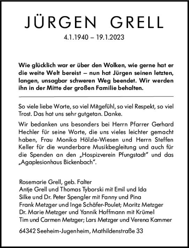  Traueranzeige für Jürgen Grell vom 11.03.2023 aus Darmstädter Echo