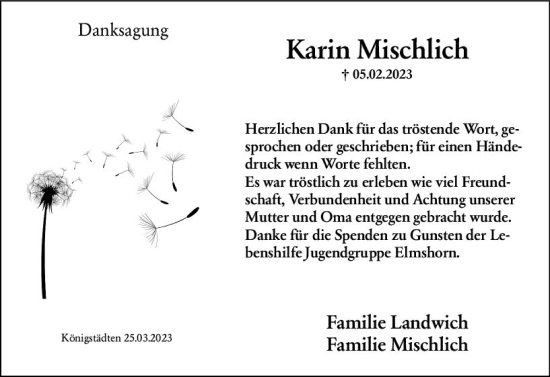 Traueranzeige von Karin Mischlich von Rüsselsheimer Echo