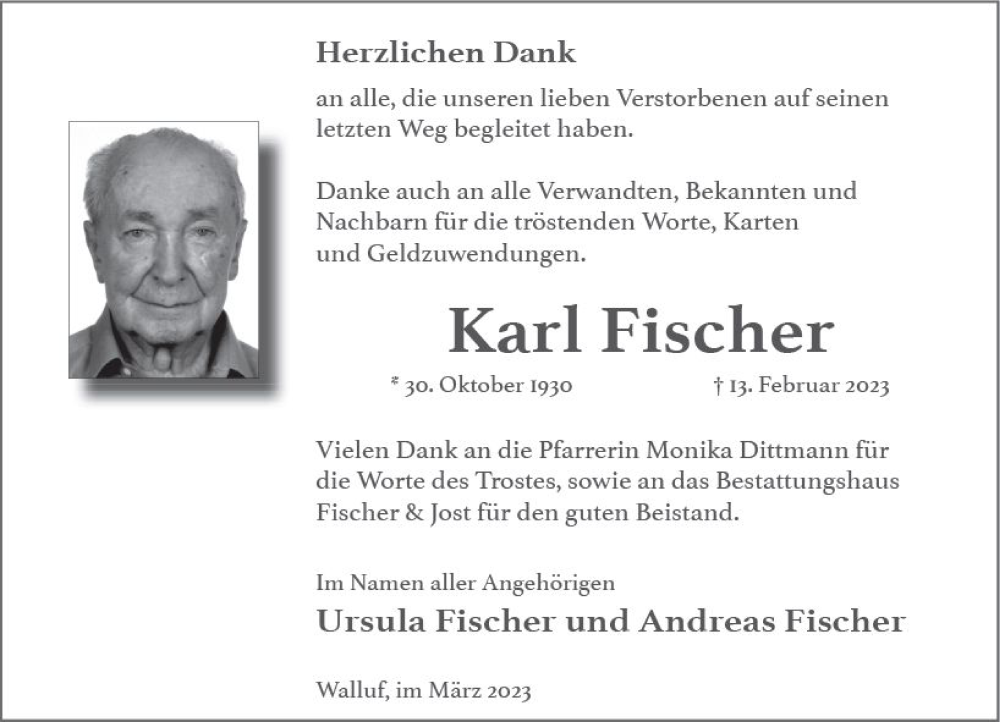  Traueranzeige für Karl Fischer vom 18.03.2023 aus Wiesbadener Kurier