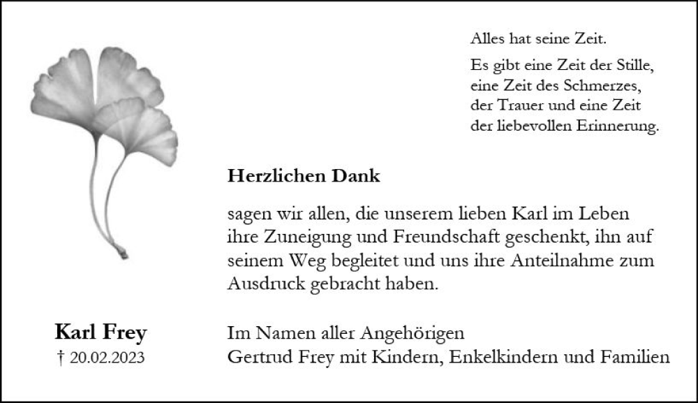  Traueranzeige für Karl Frey vom 18.03.2023 aus Groß-Gerauer Echo