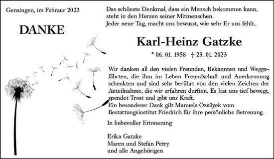 Traueranzeige von Karl-Heinz Gatzke von Bingen/Ingelheim WOBL inkl. Neue Binger Ztg.