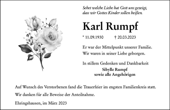 Traueranzeige von Karl Rumpf von Wetzlarer Neue Zeitung