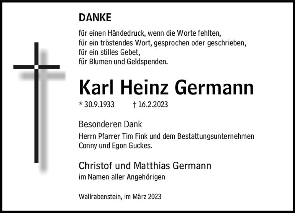  Traueranzeige für Karl Heinz Germann vom 18.03.2023 aus Idsteiner Land/Untertaunus