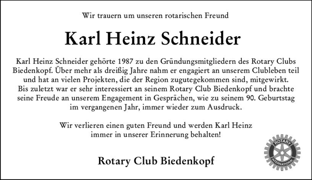  Traueranzeige für Karl Heinz Schneider vom 28.03.2023 aus Hinterländer Anzeiger