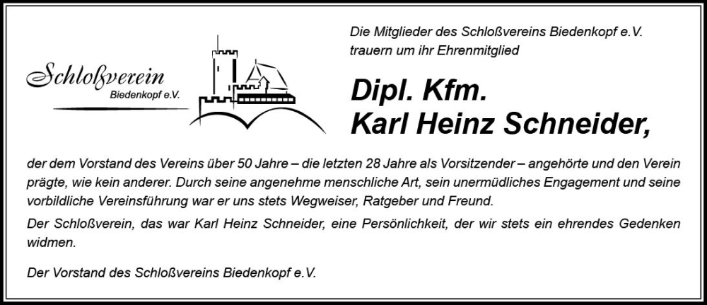  Traueranzeige für Karl Heinz Schneider vom 27.03.2023 aus Hinterländer Anzeiger