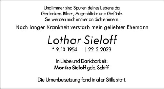 Traueranzeige von Lothar Sieloff von Wetzlarer Neue Zeitung