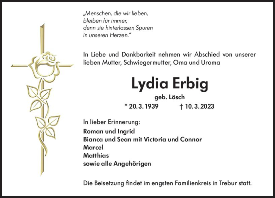 Traueranzeige von Lydia Erbig von Groß-Gerauer Echo