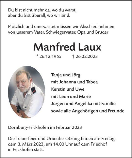Traueranzeige von Manfred Laux von Nassauische Neue Presse