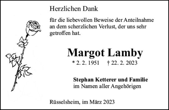 Traueranzeige von Margot Lamby von Rüsselsheimer Echo