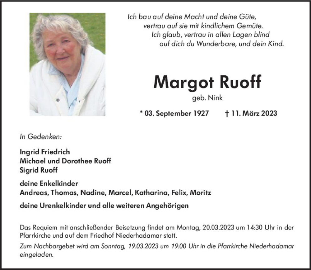  Traueranzeige für Margot Ruoff vom 16.03.2023 aus Nassauische Neue Presse