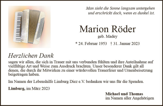 Traueranzeige von Marion Röder von Nassauische Neue Presse