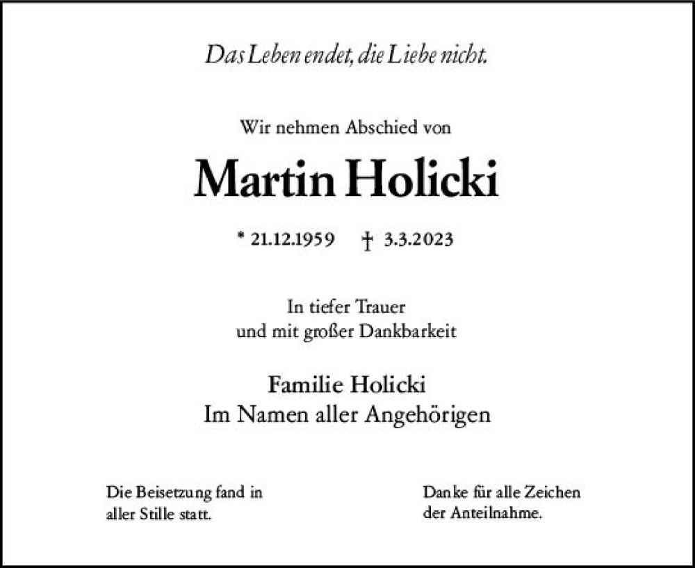  Traueranzeige für Martin Holicki vom 18.03.2023 aus Darmstädter Echo