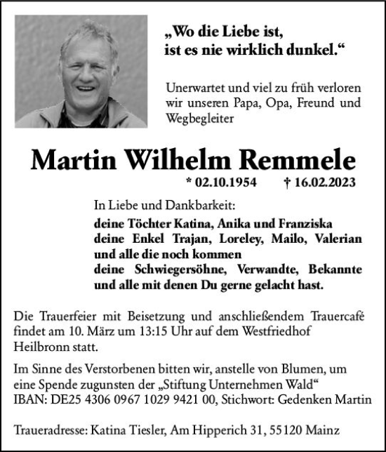 Traueranzeige von Martin Wilhelm Remmele von Darmstädter Echo