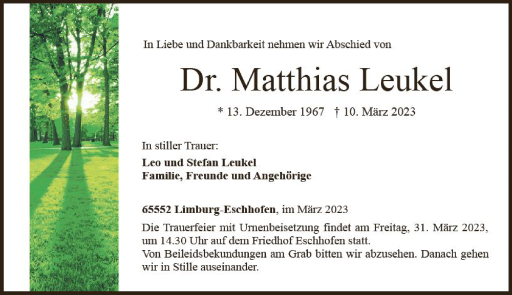  Traueranzeige für Matthias Leukel vom 25.03.2023 aus Nassauische Neue Presse
