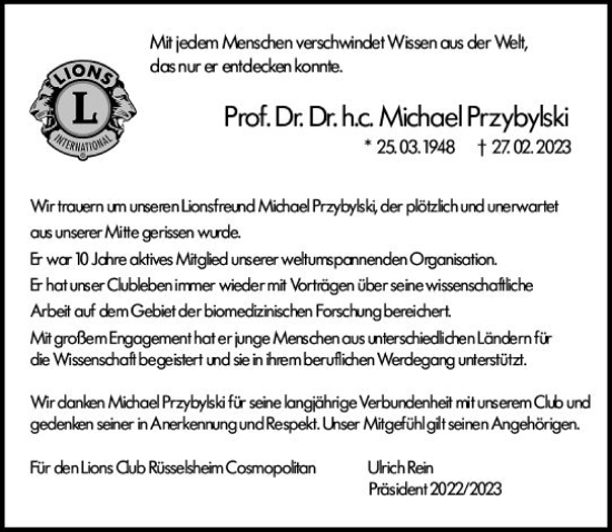 Traueranzeige von Michael Przybylski von Rüsselsheimer Echo