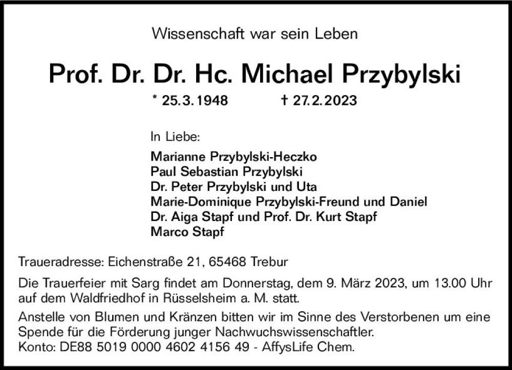  Traueranzeige für Michael Przybylski vom 04.03.2023 aus Rüsselsheimer Echo