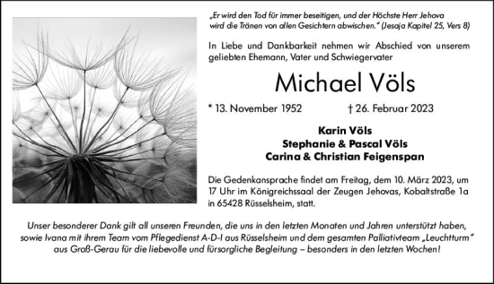 Traueranzeige von Michael Völs von Rüsselsheimer Echo