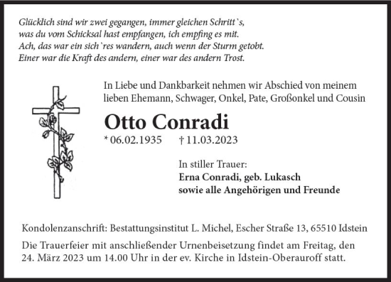 Traueranzeige von Otto Conradi von Wiesbadener Kurier