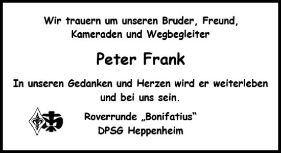 Traueranzeige von Peter Frank von Starkenburger Echo