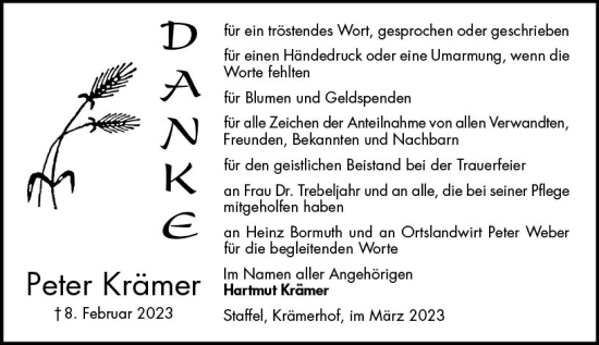 Traueranzeige von Peter Krämer von Darmstädter Echo