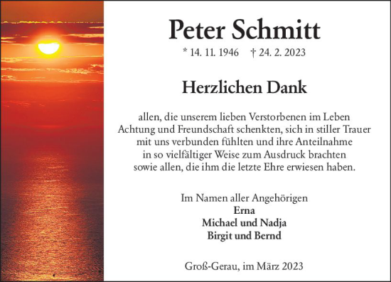 Traueranzeige von Peter Schmitt von Groß-Gerauer Echo