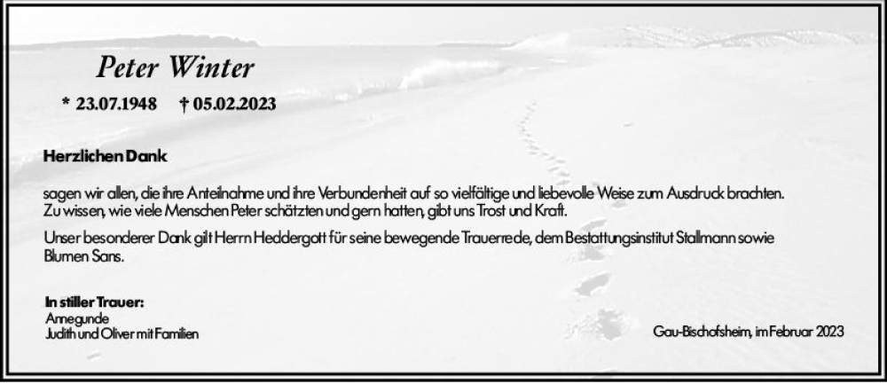  Traueranzeige für Peter Winter vom 04.03.2023 aus Allgemeine Zeitung Mainz