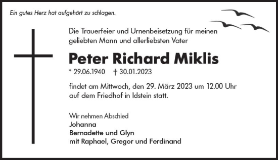 Traueranzeige von Peter Richard Miklis von Idsteiner Land/Untertaunus